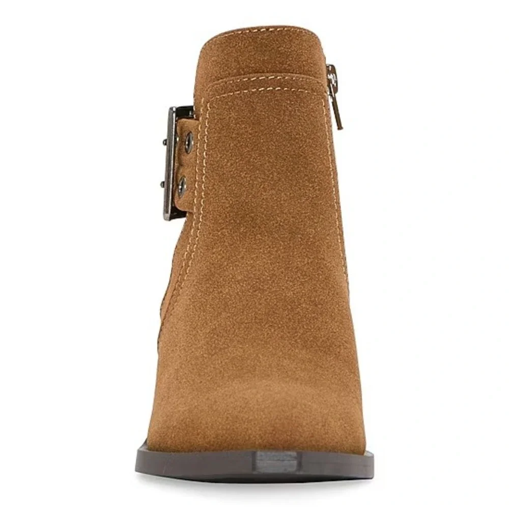 A.n.a Womens Shadow Stacked Heel Booties Tan Buckle Ankle Boots Size 8 Medium